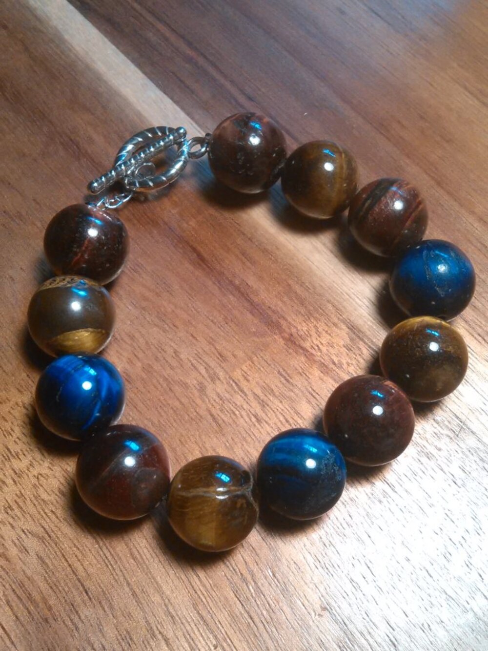 Multi-Color Tiger's Eye Stainless Steel Toggle Clasp Bracelet (Size 8 Inch)